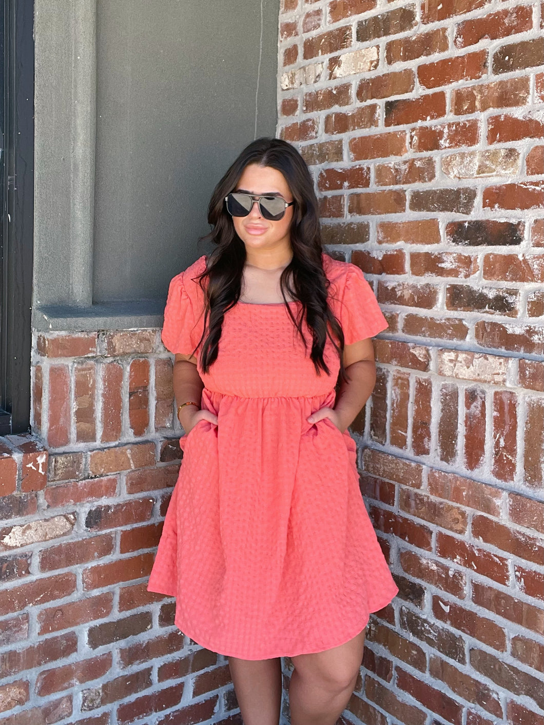Bubble Sleeve Square Neck Babydoll Dress