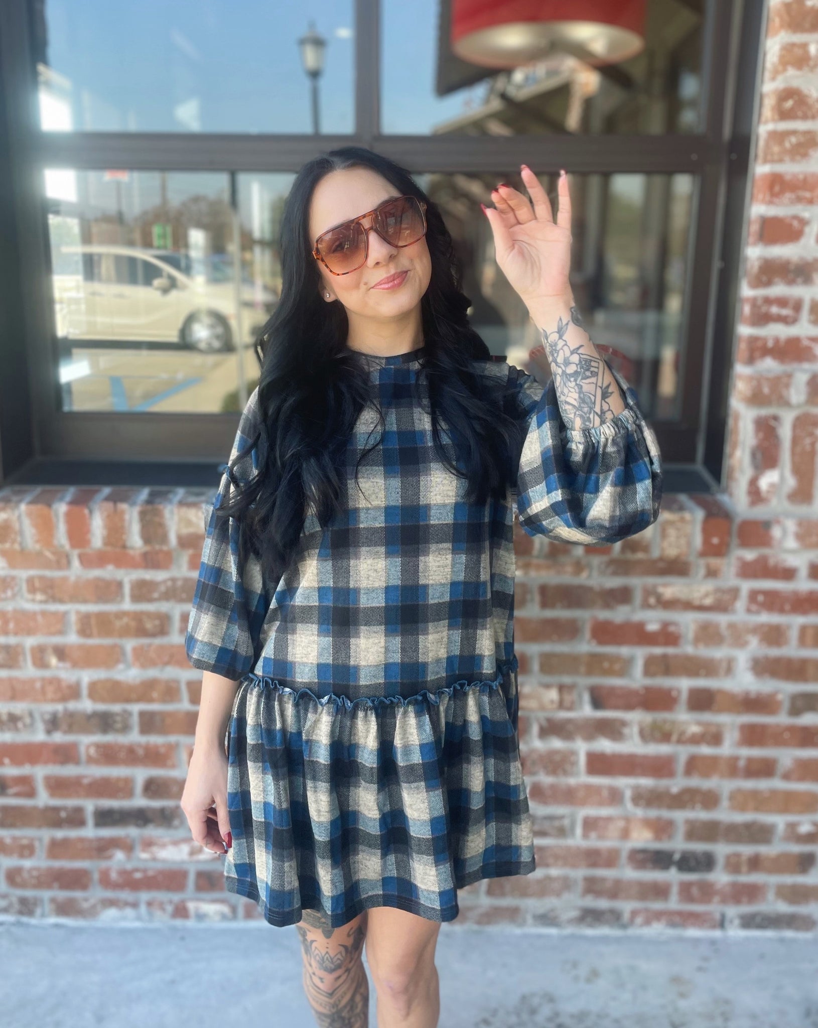 Long Sleeve Plaid Ruffle Bottom Dress Twisted Sista's & Gents Long Sleeve Plaid Ruffle Bottom Dress Twisted Sista's & Gents