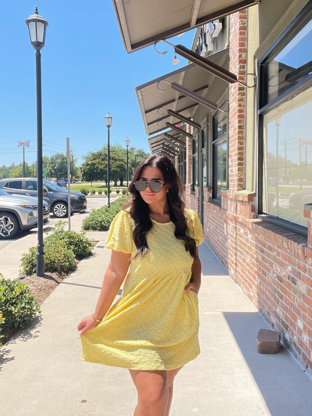 Puff Sleeve Smocked Jacquard Knit Mini Dress