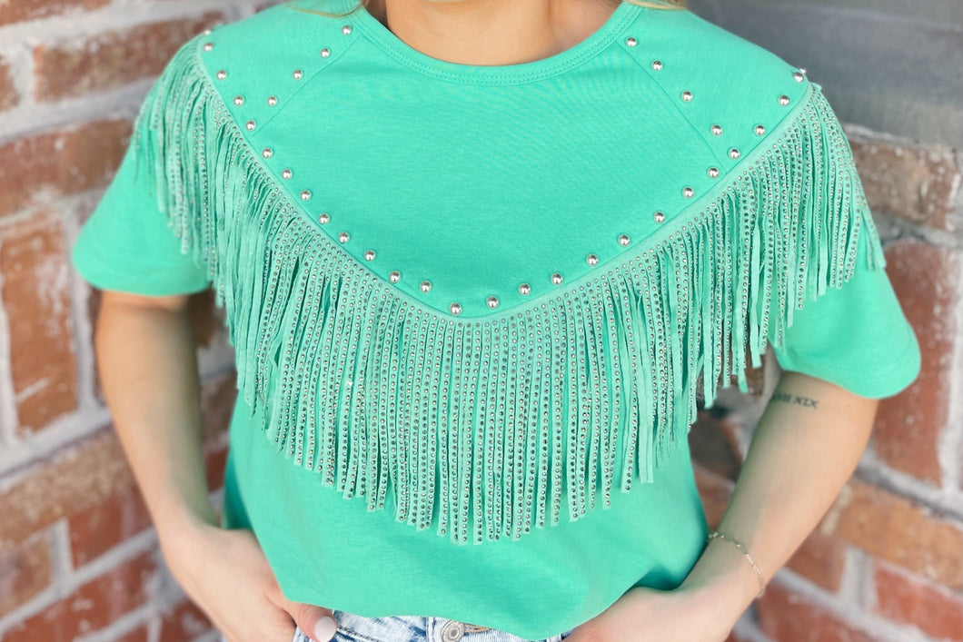 French Terry Studded Fringe Top