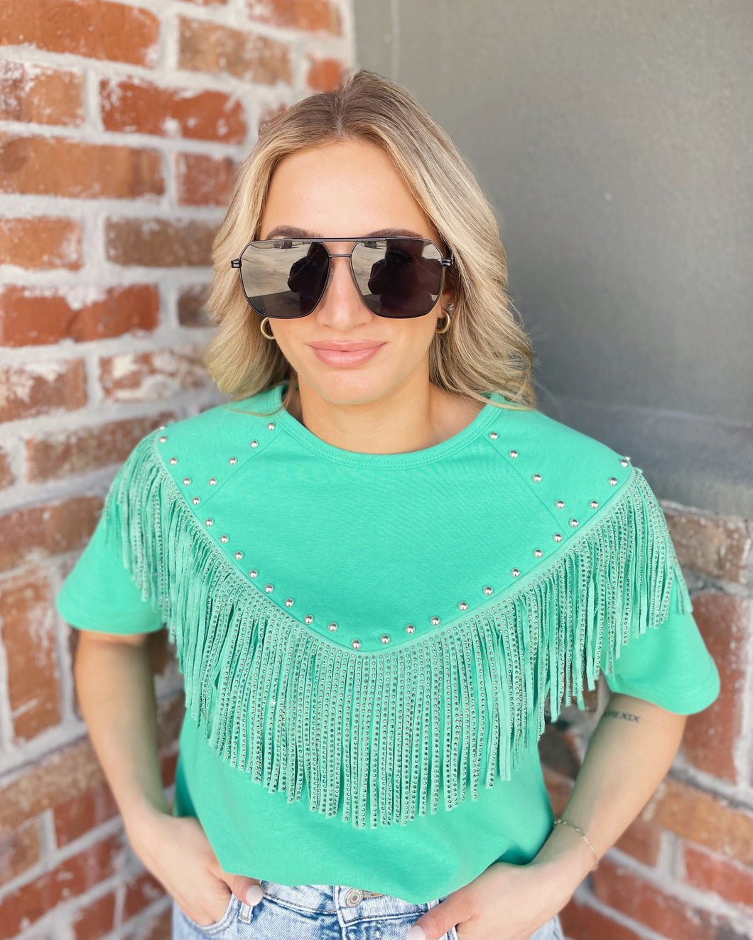 French Terry Studded Fringe Top