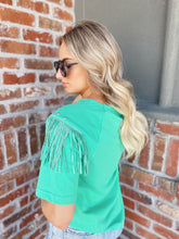 Load image into Gallery viewer, French Terry Studded Fringe Top
